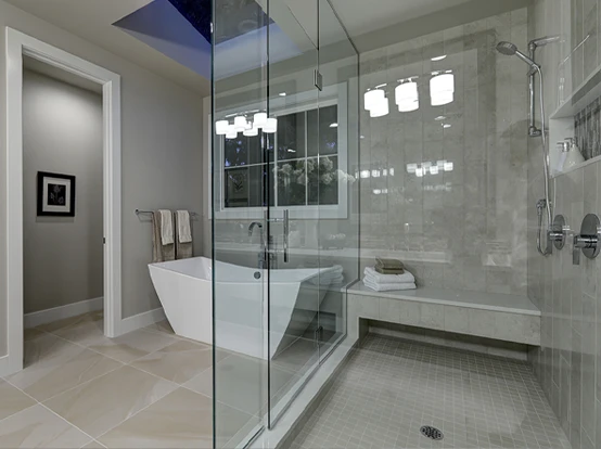 remodeled bathroom with luxury walk-in shower